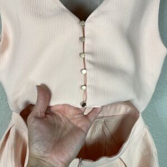 Suncoo Paris Button Back Cut Out Mini Dress Blush Peach Fit Flare Sz T0 XS - Picture 6 of 9